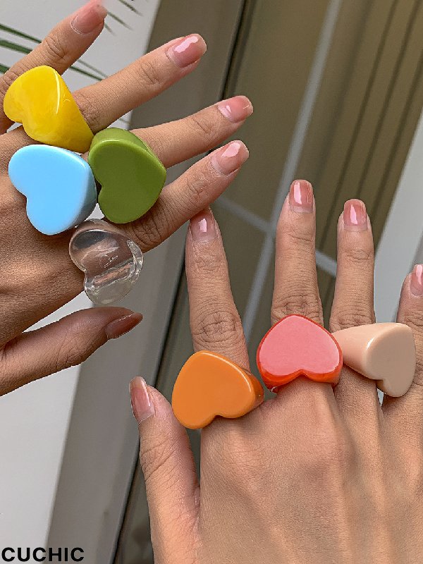 Geometric Heart Shape Solid Color Rings Accessories