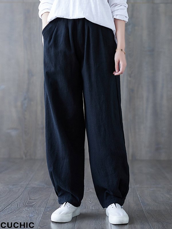 Simple Wide Leg Loose Elasticity Solid Color Casual Pants Bottoms
