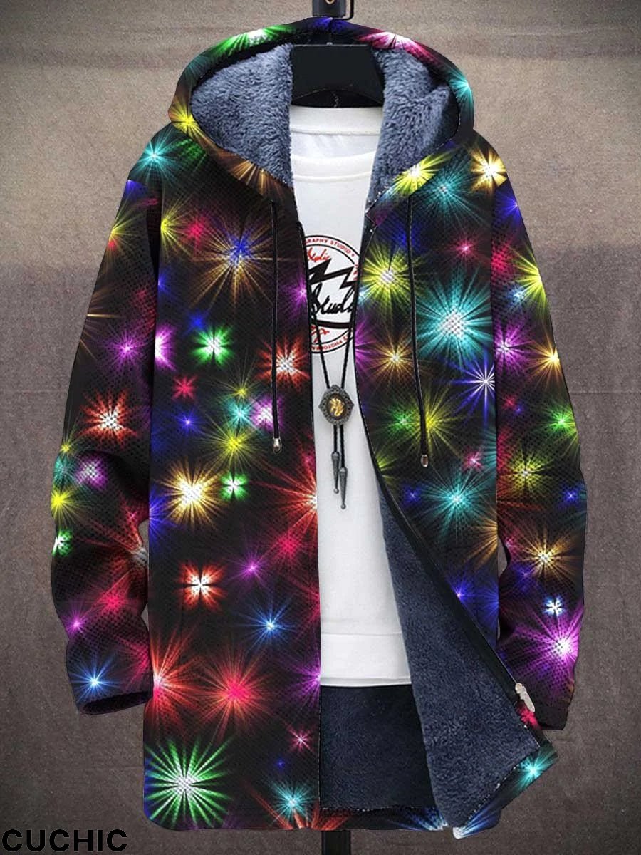 Men's Rainbow Beam Art Print Plush Thick Long-Sleeved Sweater Coat Cardigan