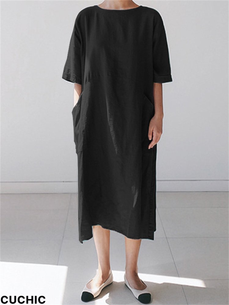 Oversize Deep Pocket Button Accent Maxi Dress