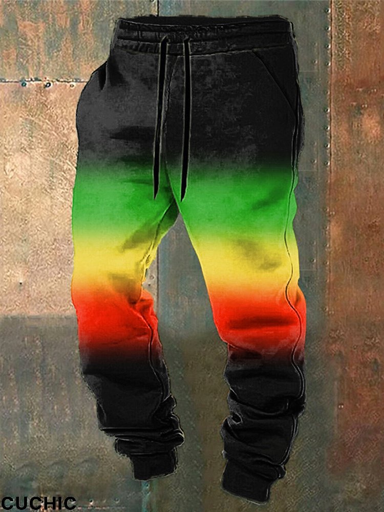 Reggae Colorblock Casual Cozy Elastic Waist Tie Sweatpants