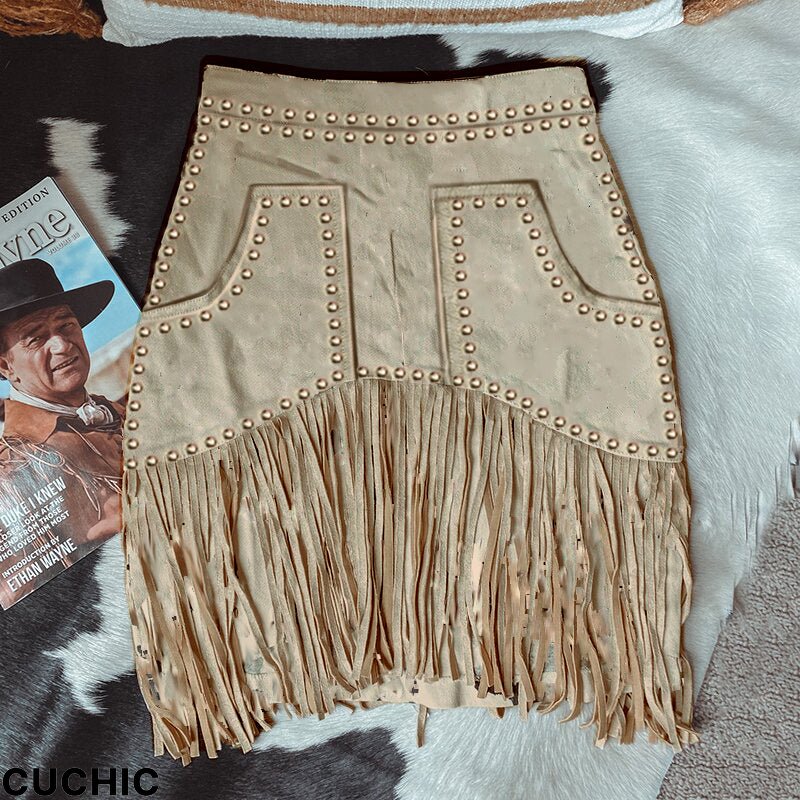 Classic Retro Rivet Tassel Skirt