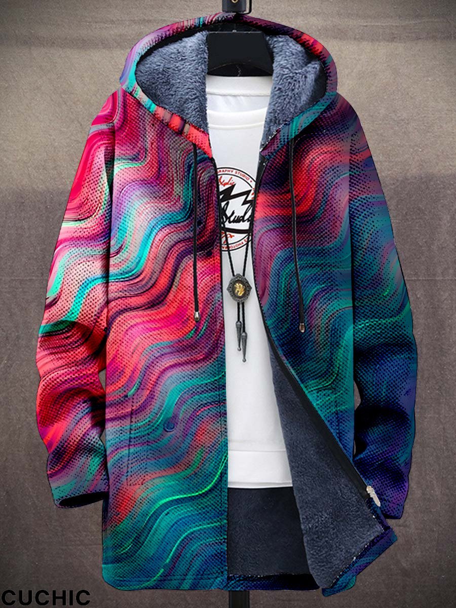 Retro Gradient Stripe Art Print Unisex Plush Thick Long-Sleeved Sweater Coat Cardigan