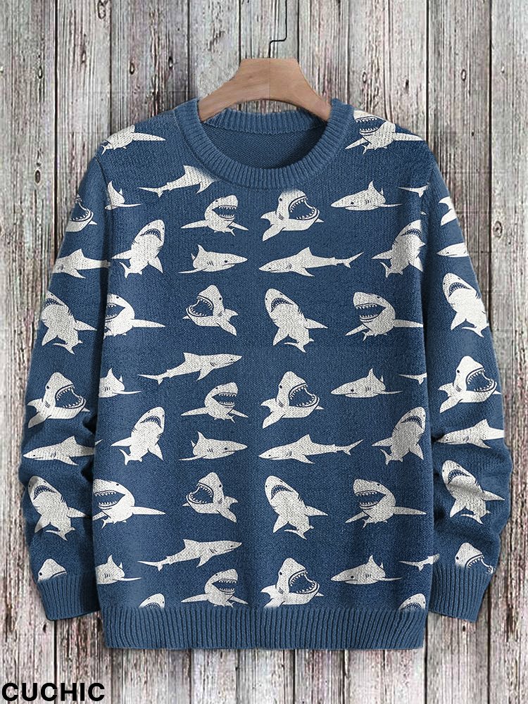Shark Pattern Casual Cozy Knit Sweater