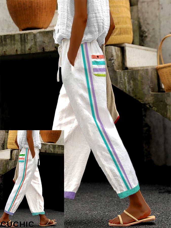 Trendy Color Contrast Casual Trousers