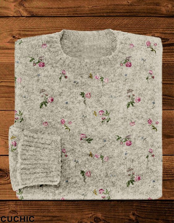 Vintage Floral Art Pattern Crew Neck Comfy Sweater