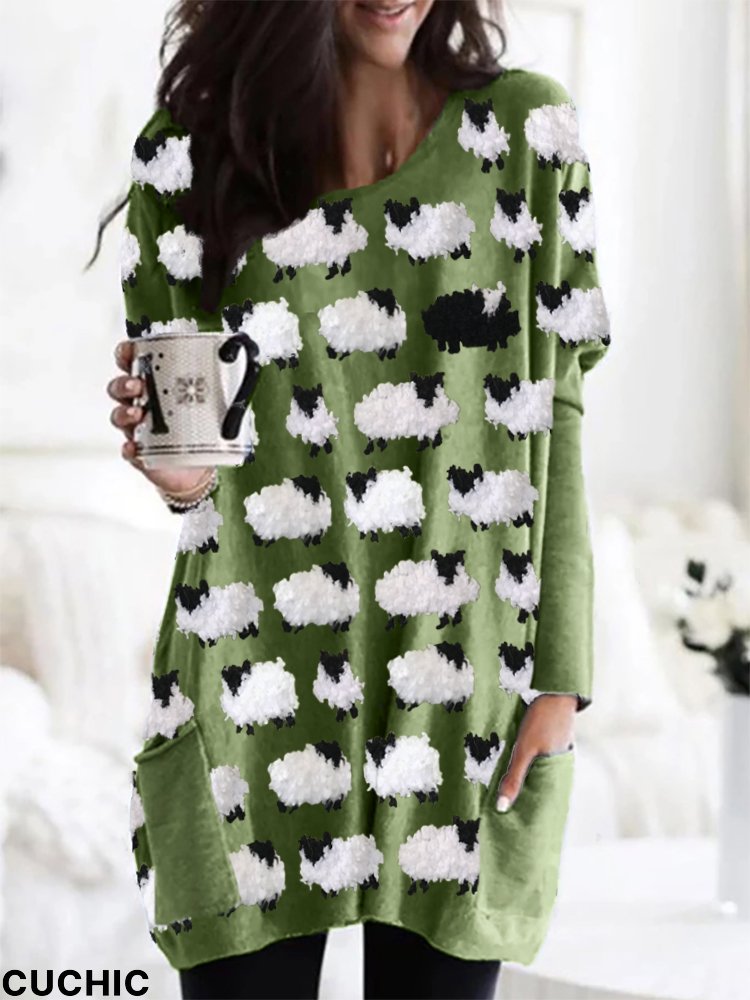 Vintage Fuzzy Sheep Fleece Pattern Cozy Tunic