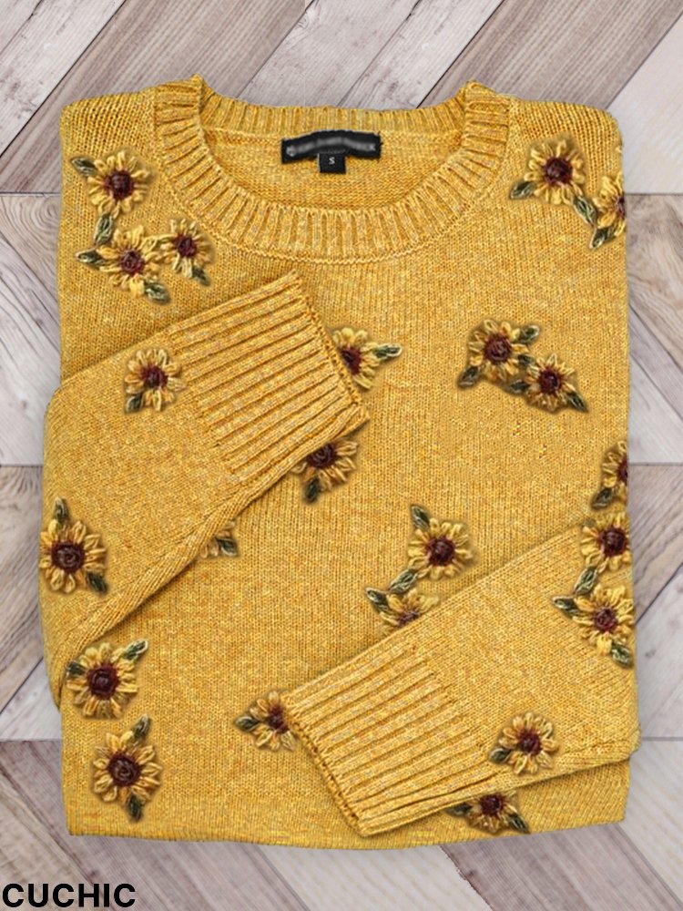 Wild Daisy Embroidery Pattern Cozy Knit Sweater