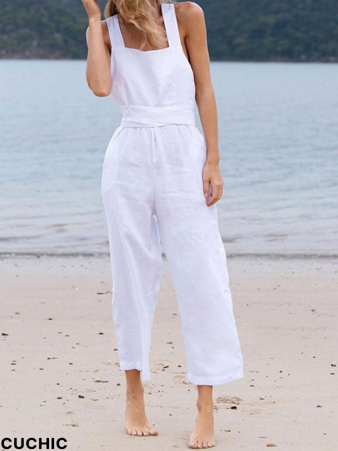 Women's Cotton Linen Casual Overalls