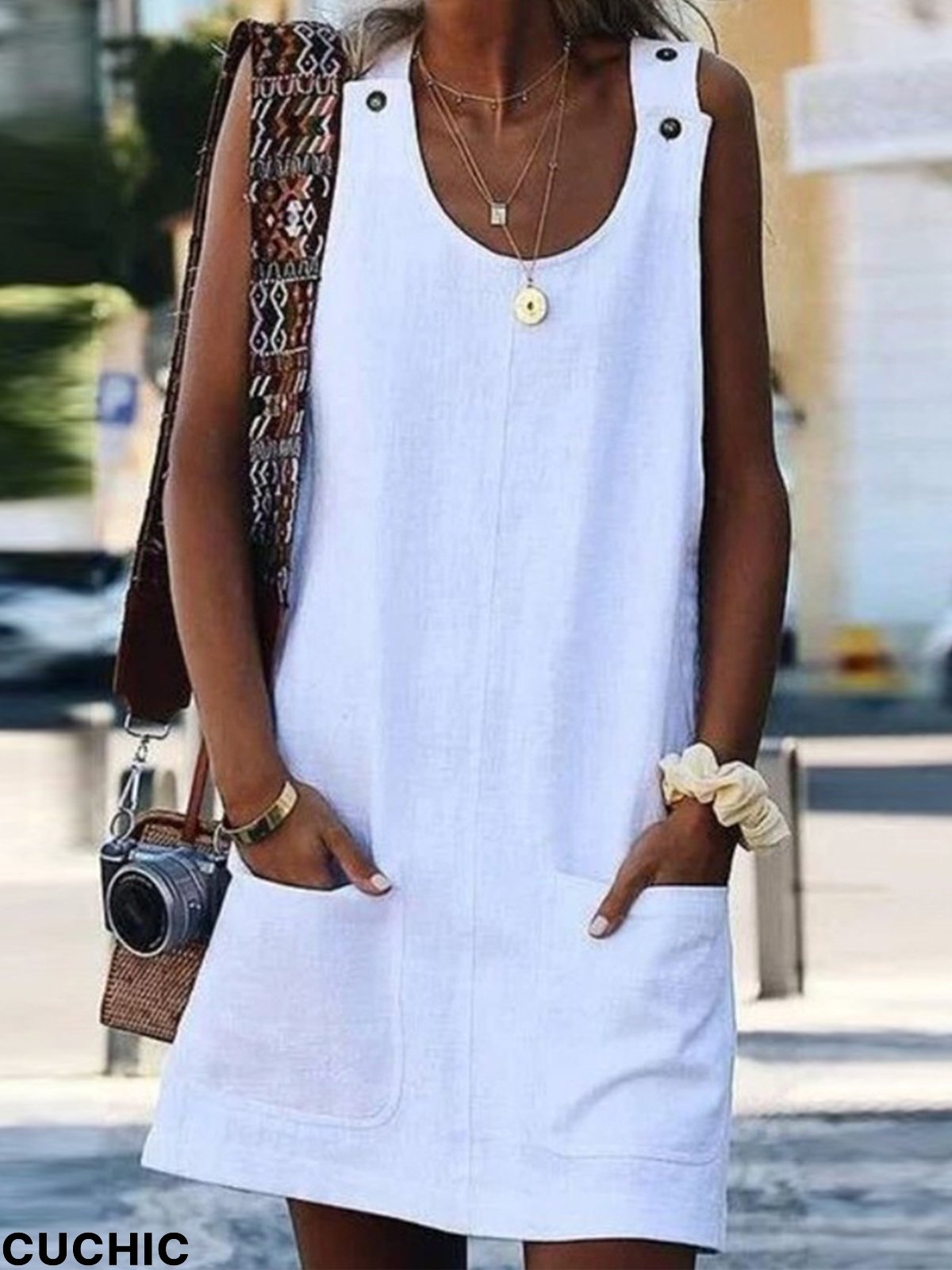 Women's Pure Color Strap Dress