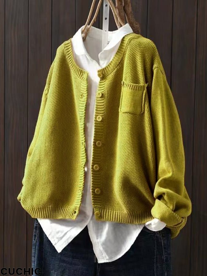 Women's Retro Art Loose Casual Button Front Sweater