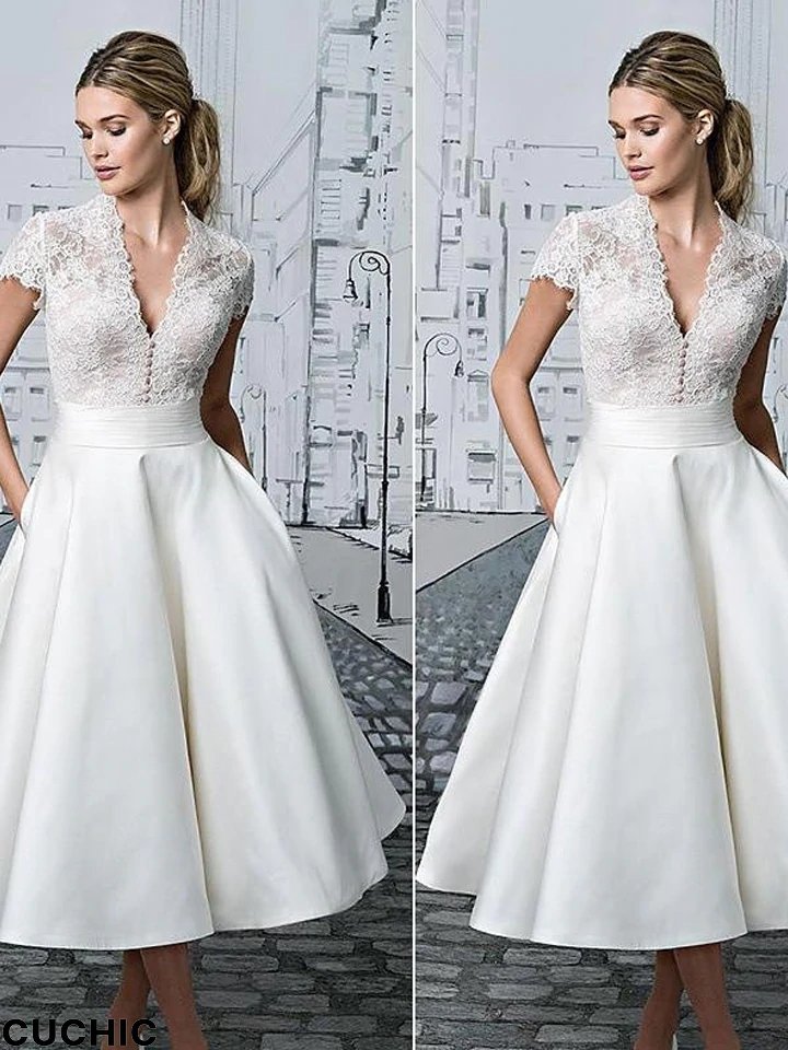 Women's Swing Dress Midi Dress Short Sleeve Solid Color Lace Patchwork Spring Sexy White Dresses