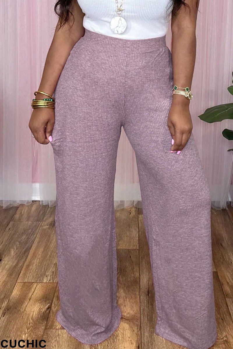 Light Purple Casual Solid Patchwork High Waist Straight Solid Color Bottoms-CuChic