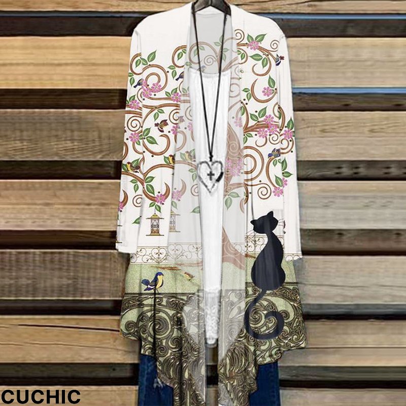 Cat Print Casual Long Sleeve Cardigan