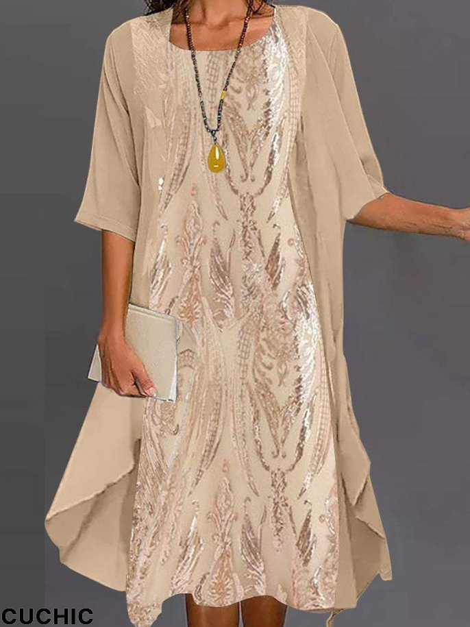 Fashionmigo Printed Round Neck Dress With Coat Two-Piece Set