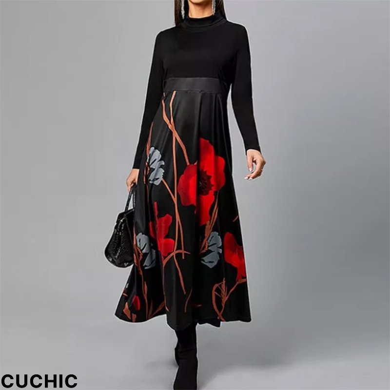 Elegant V Neck A Line Vintage Cotton Long Sleeve Party Casual Loose Midi Dress