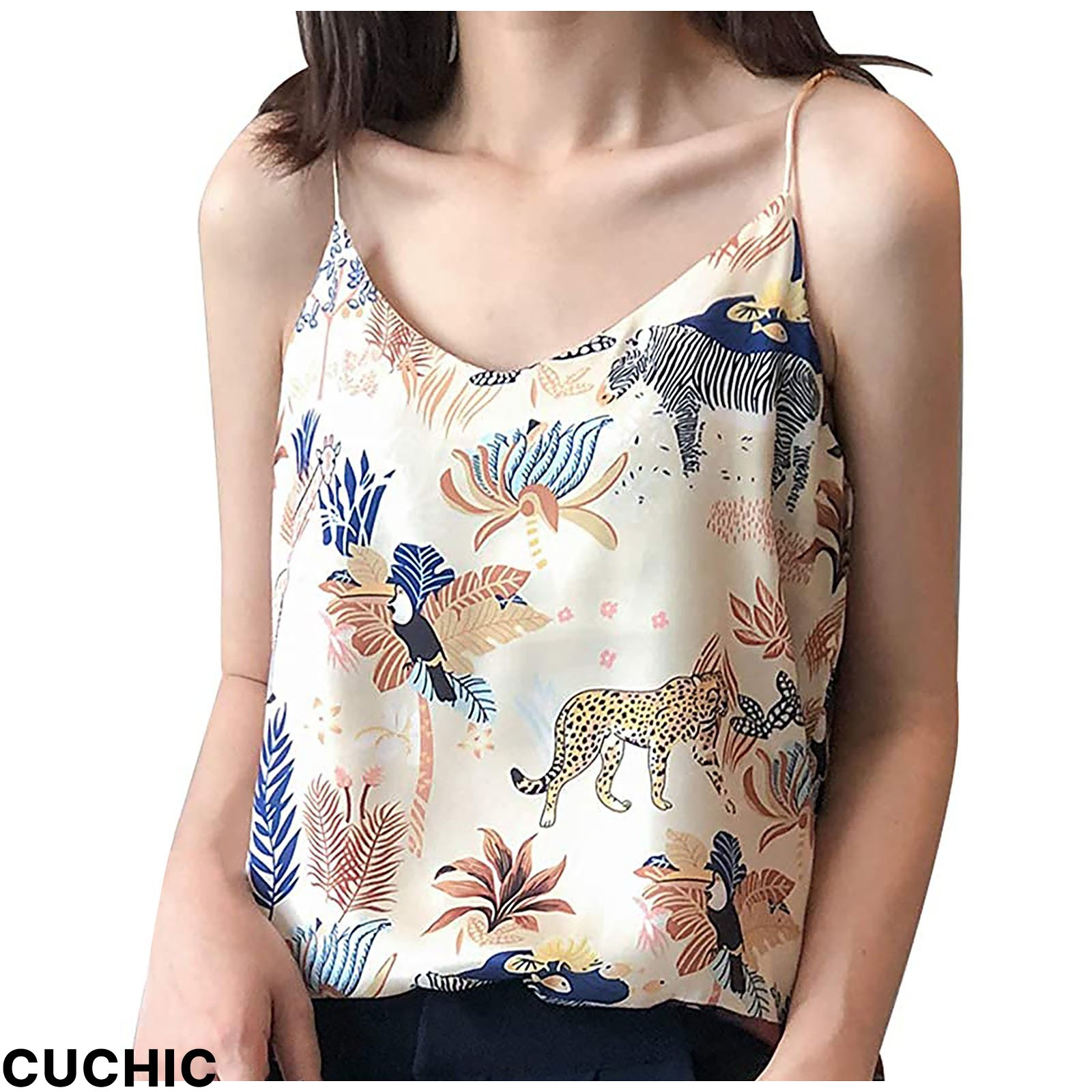 Women's Casual V-Neck Sling Cotton Printed Sleeveless Loose Vest