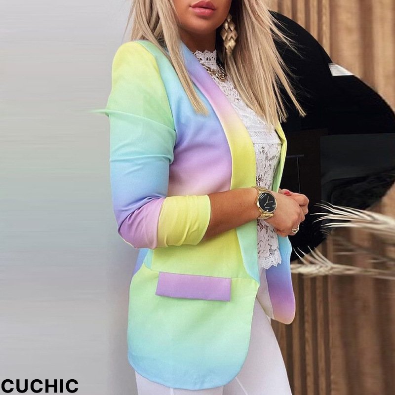 Women's Fashion Tie Dye Color Fashion Single Button Casual Oversized Blazer