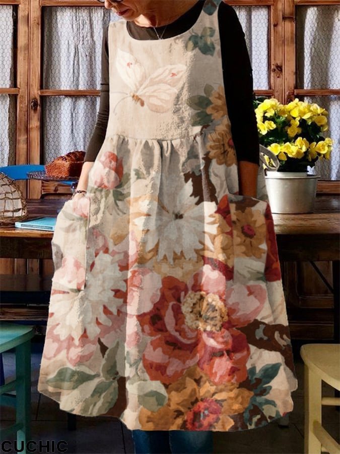 Women's Floral Art Pattern Pinafore Dress