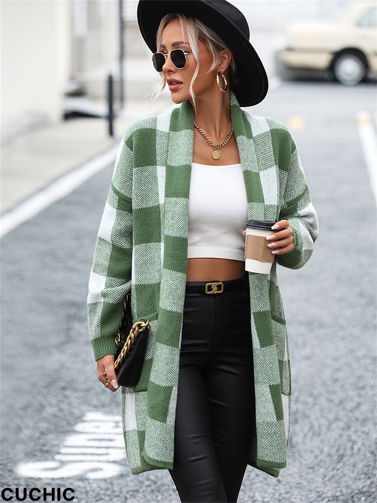 Women's Plaid Fashion Loose Casual Elegant Retro Knitted Cardigan Coat