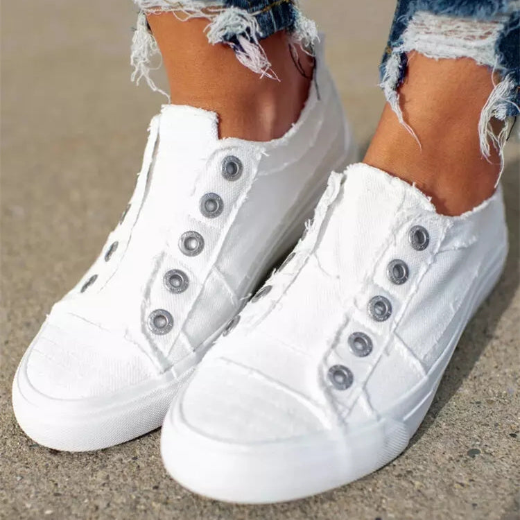 Women's Slip On Round Toe Flat Canvas Sneakers Shoes