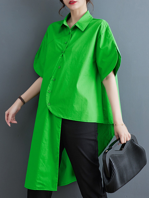Irregular Clipping Solid Color Lapel Shirts Tops