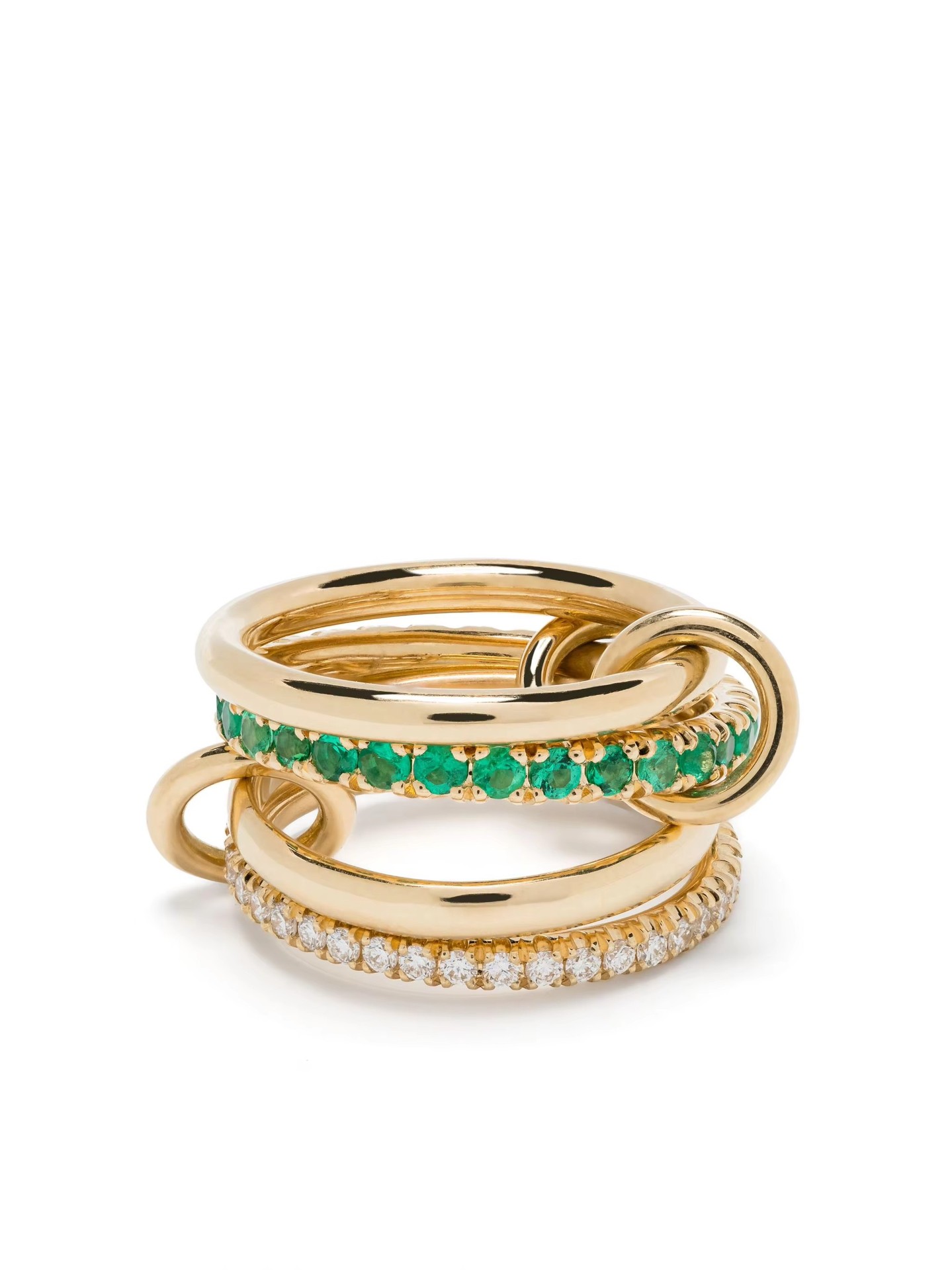 HERSIN Stackable Interlocked Rings for Women Non Tarnish, 18K Rose Gold Plated Green Cubiz Zirconia Ring Chunky Rings Mixed Metal Multi Ring Dainty Stacking Rings Set Gold Jewelry for Women Gifts