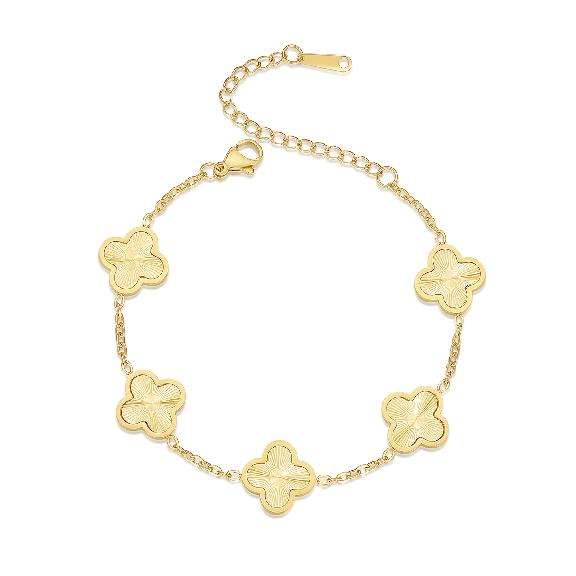 Lucky Four-Leaf Clover Bracelet: Natural Red Carnelian, Purple Jade & Mother-of-Pearl - Light Luxury Women's Jewelry