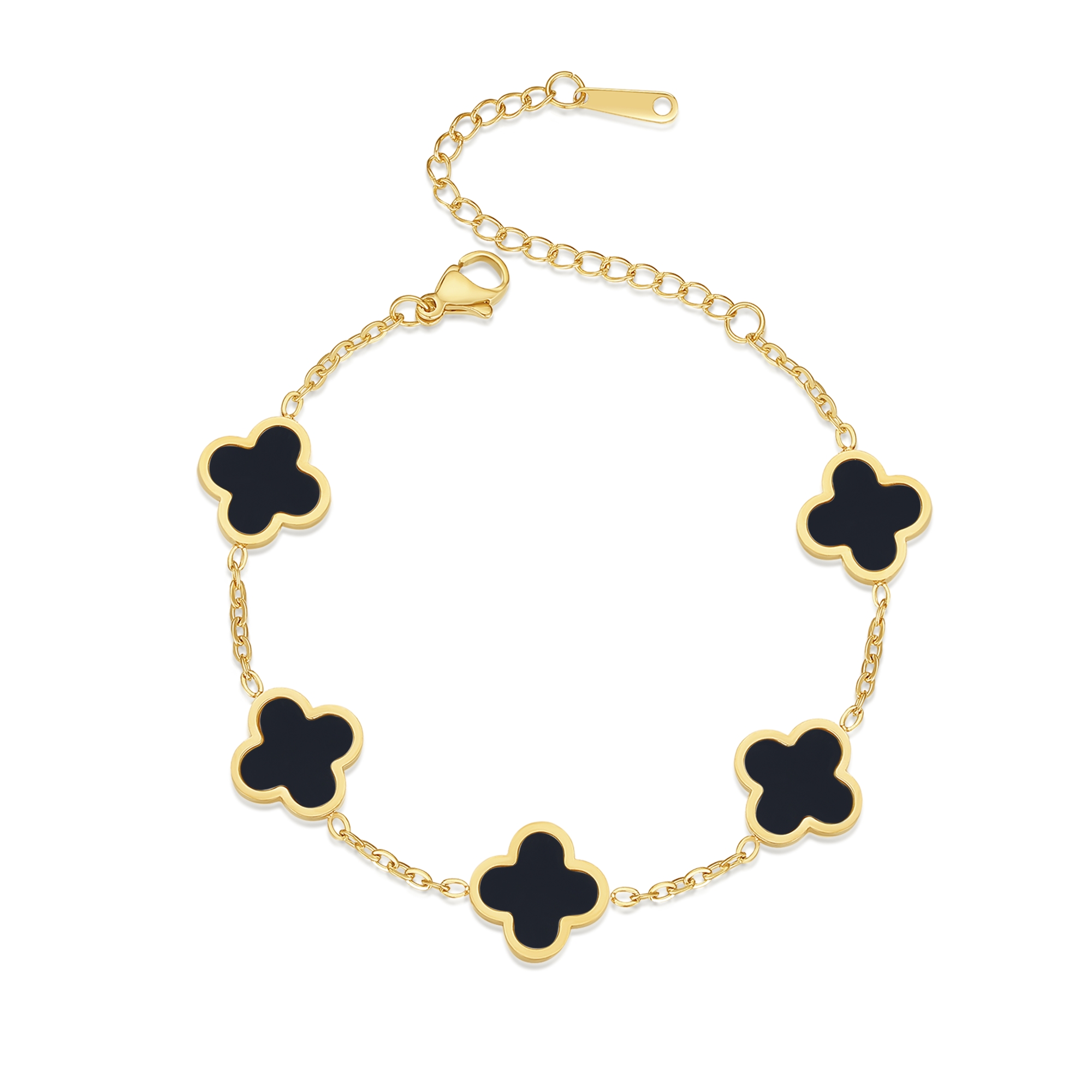 Lucky Four-Leaf Clover Bracelet: Natural Red Carnelian, Purple Jade & Mother-of-Pearl - Light Luxury Women's Jewelry