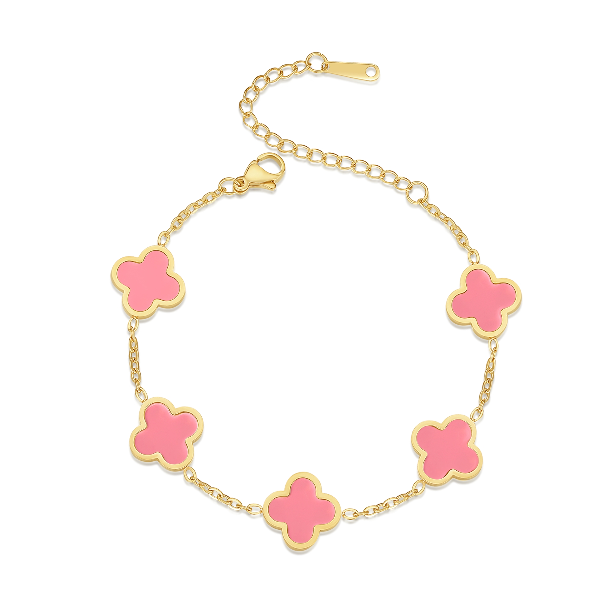 Lucky Four-Leaf Clover Bracelet: Natural Red Carnelian, Purple Jade & Mother-of-Pearl - Light Luxury Women's Jewelry