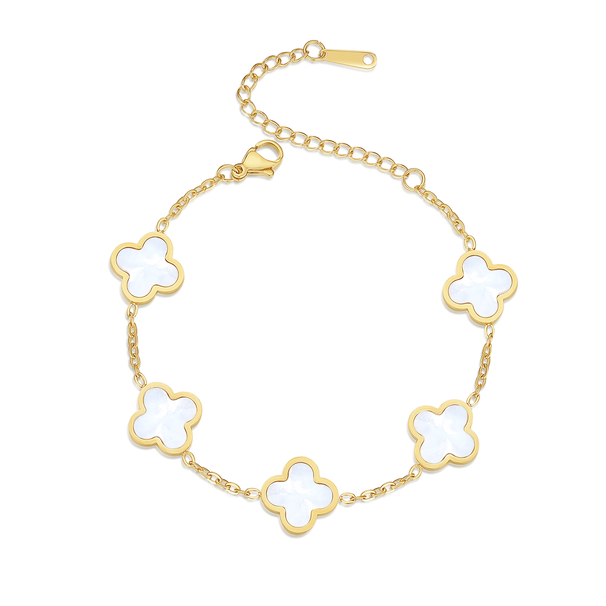 Lucky Four-Leaf Clover Bracelet: Natural Red Carnelian, Purple Jade & Mother-of-Pearl - Light Luxury Women's Jewelry