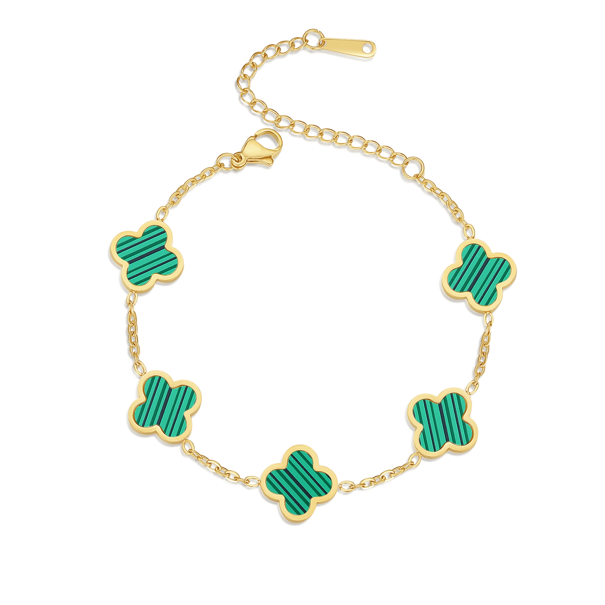 Lucky Four-Leaf Clover Bracelet: Natural Red Carnelian, Purple Jade & Mother-of-Pearl - Light Luxury Women's Jewelry
