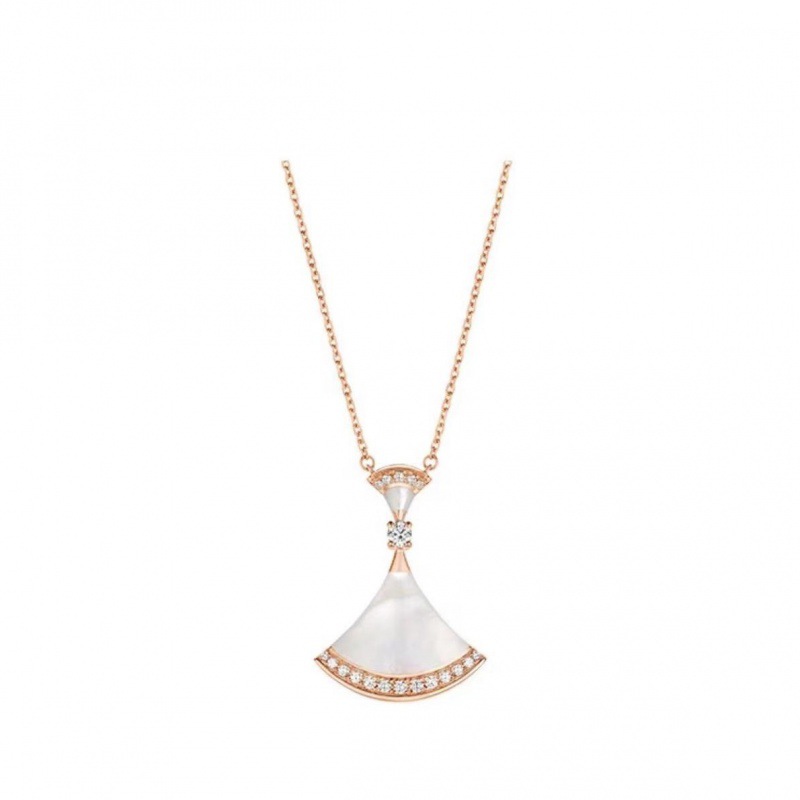 Sector Fan Double Layer Pendant Necklace | 925 Sterling Silver Gold Plated | White Mother of Pearl & Red Carnelian | Pave Diamond Accents