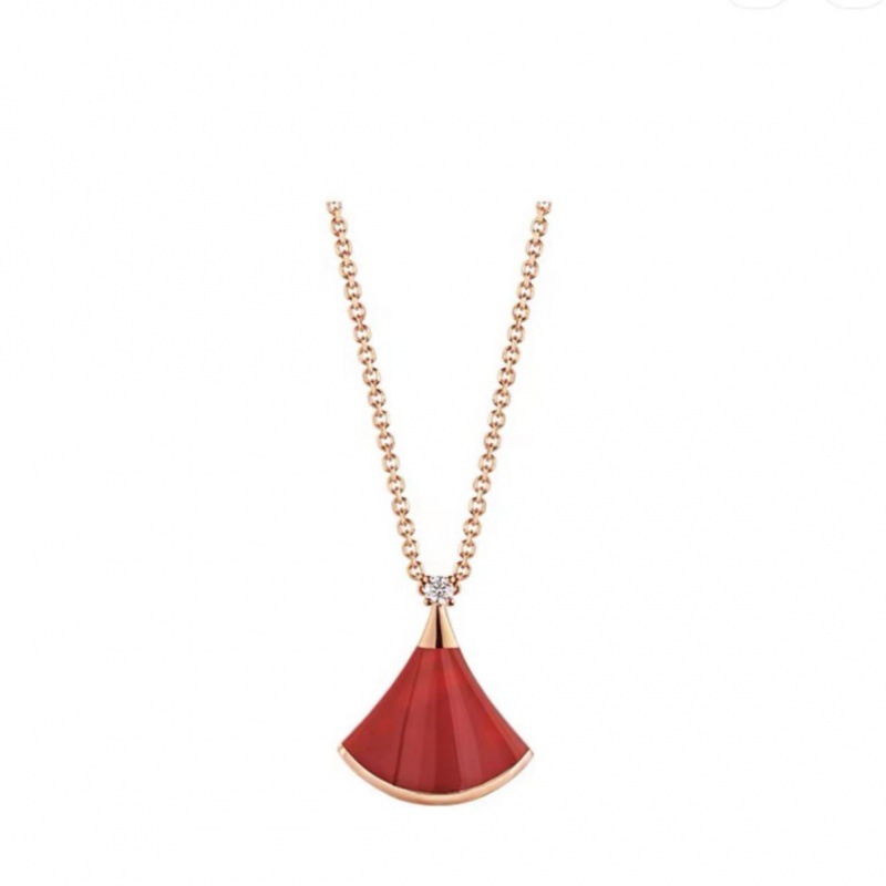 Sector Fan Double Layer Pendant Necklace | 925 Sterling Silver Gold Plated | White Mother of Pearl & Red Carnelian | Pave Diamond Accents