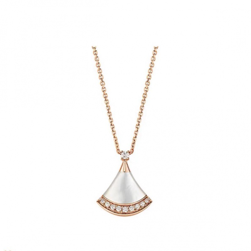 Sector Fan Double Layer Pendant Necklace | 925 Sterling Silver Gold Plated | White Mother of Pearl & Red Carnelian | Pave Diamond Accents