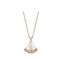 White mother-of-pearl short skirt with diamond necklace