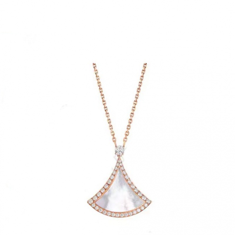 Sector Fan Double Layer Pendant Necklace | 925 Sterling Silver Gold Plated | White Mother of Pearl & Red Carnelian | Pave Diamond Accents