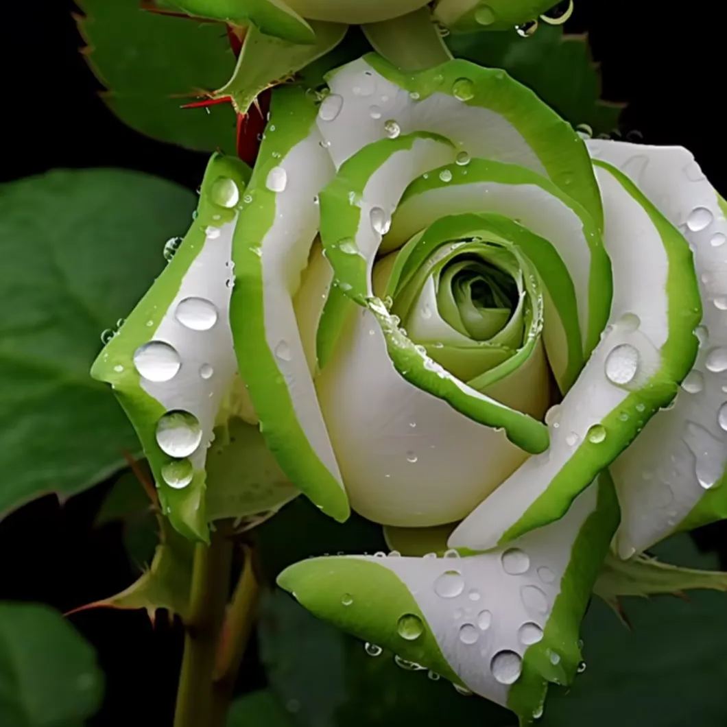 🤍Rare White and Green Twin Roses💚