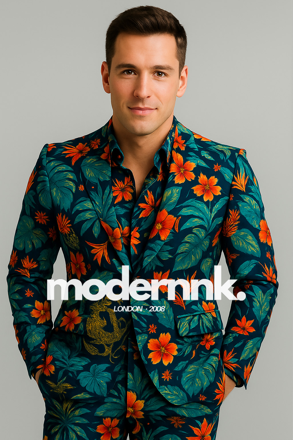MODERNNK Green Floral Print Suit A0245