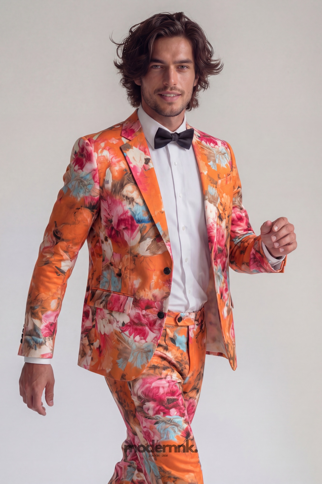Vibrant Orange Floral Suit A0019