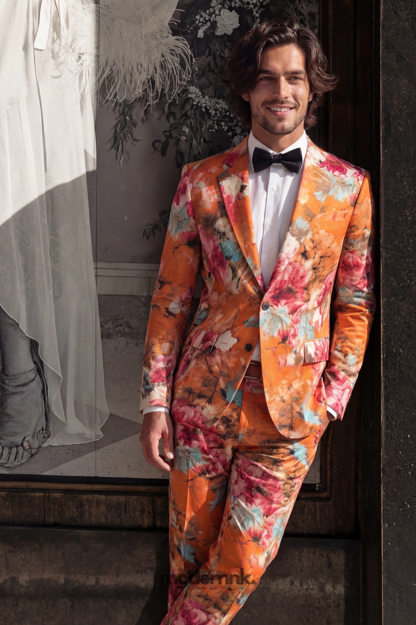 Vibrant Orange Floral Suit A0019