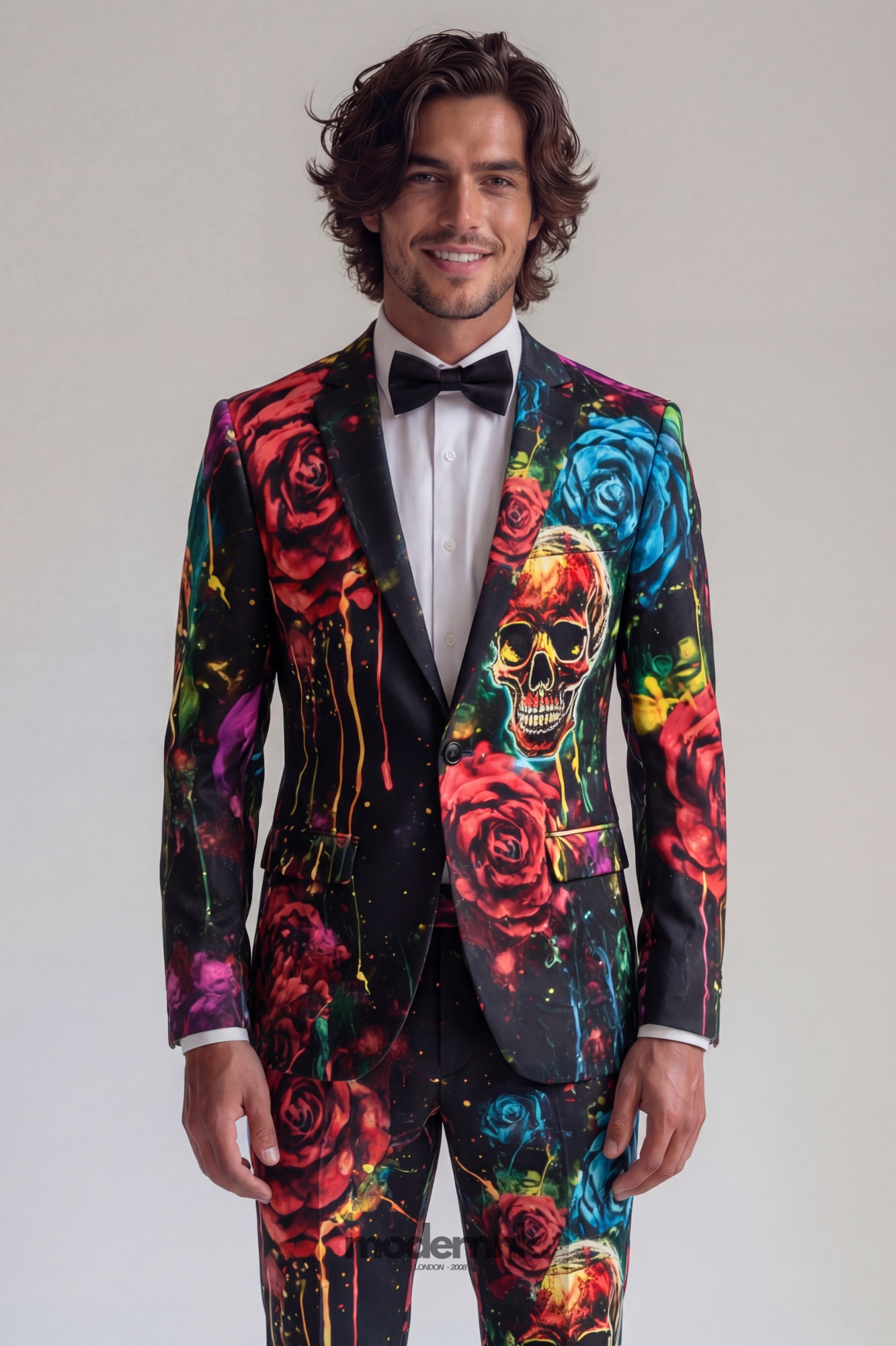 Vibrant Skull Rose Print Tuxedo A0023