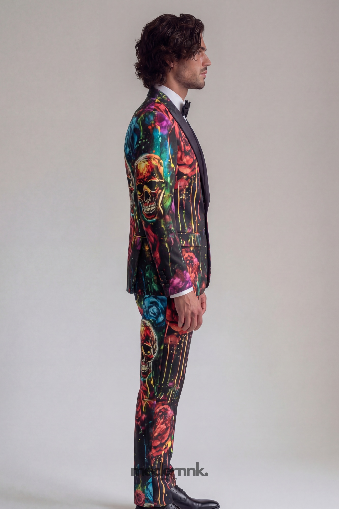 Vibrant Skull Rose Print Tuxedo A0023
