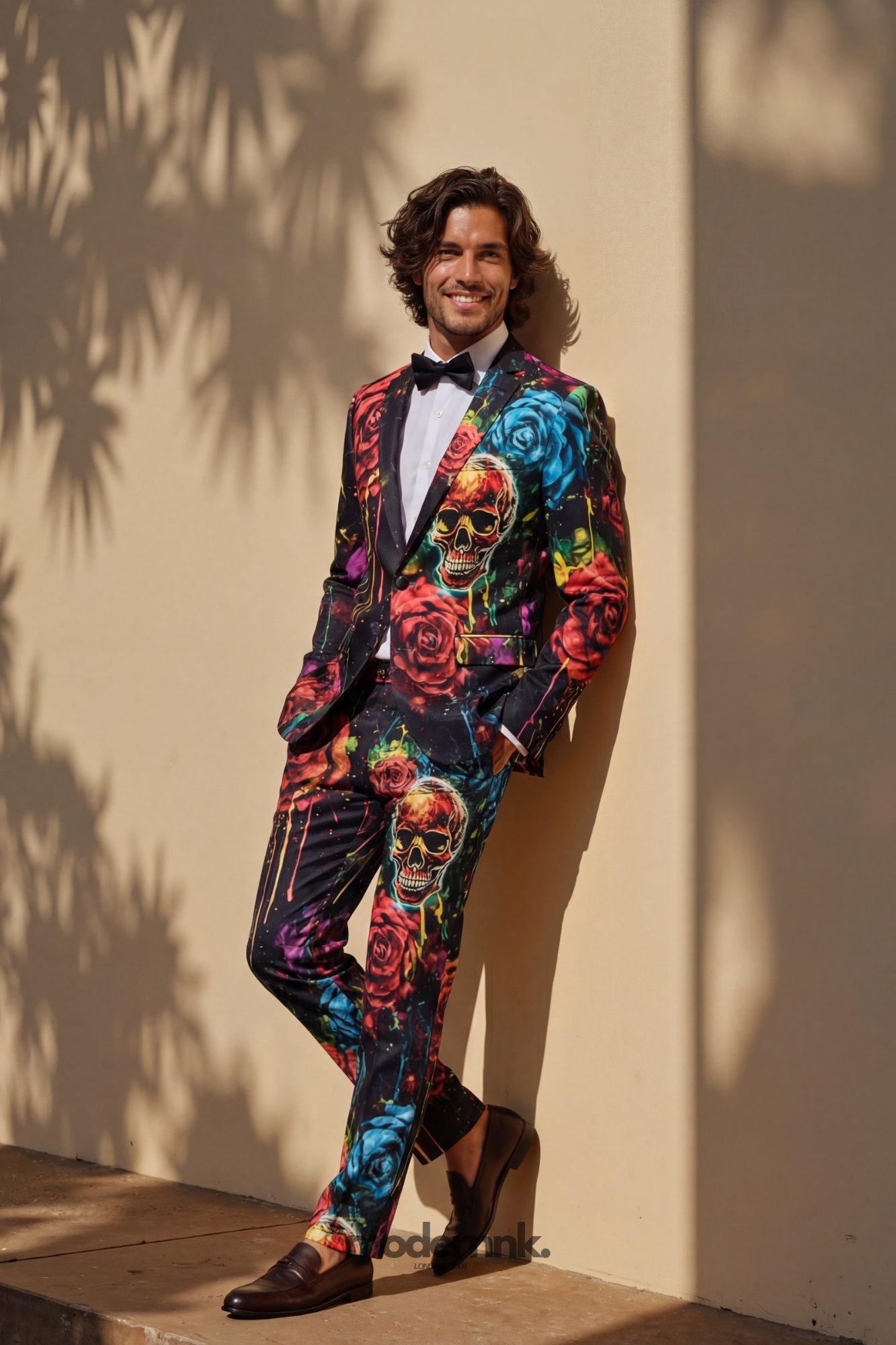 Vibrant Skull Rose Print Tuxedo A0023