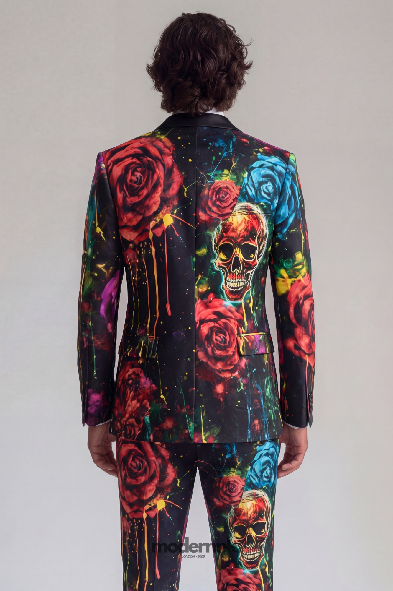 Vibrant Skull Rose Print Tuxedo A0023