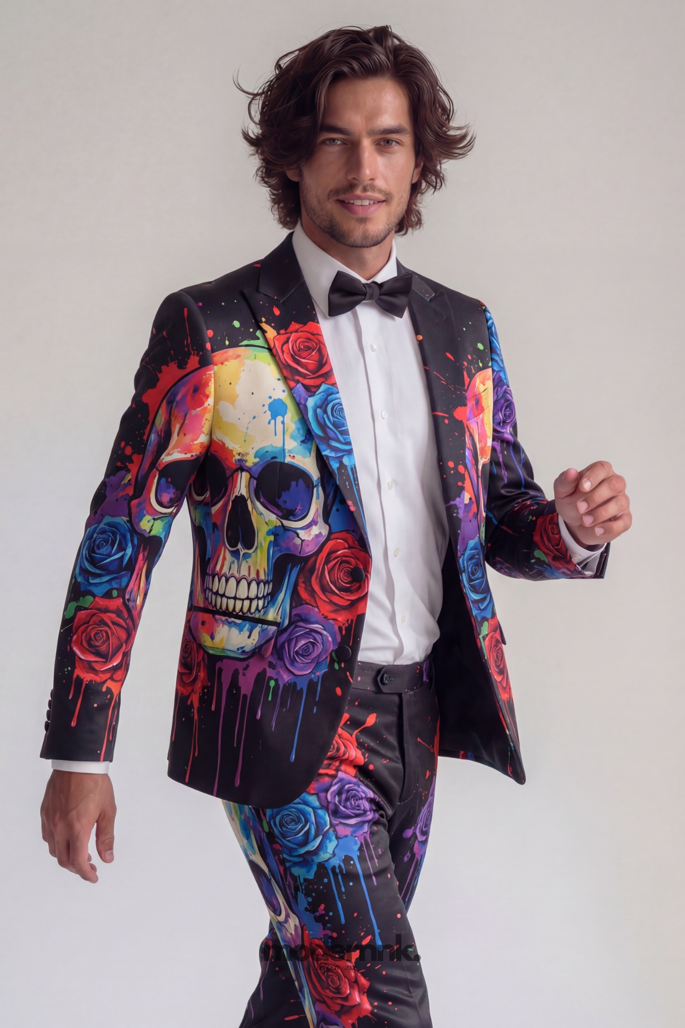 Vibrant Skull Rose Print Tuxedo A0023