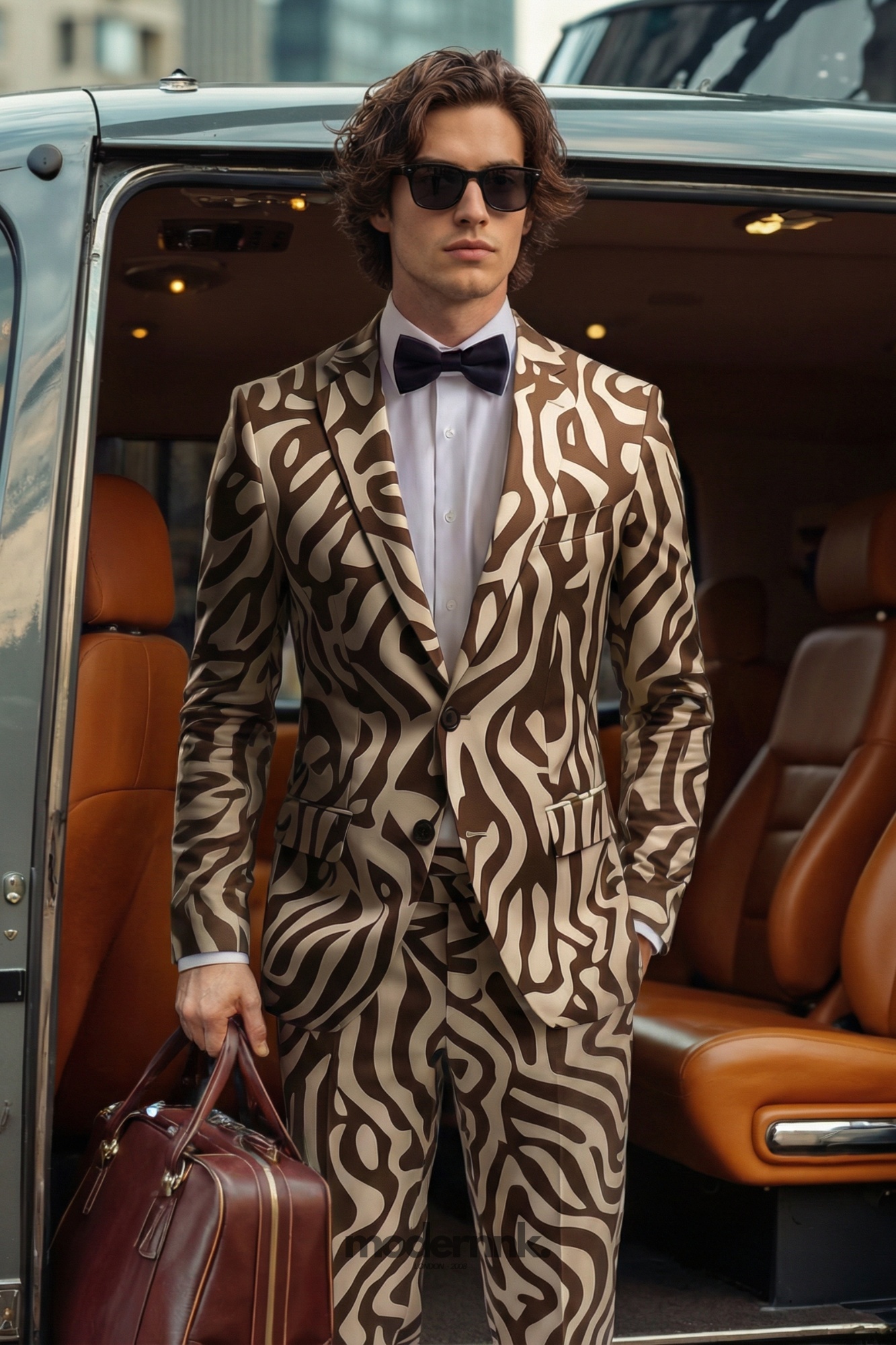 Daring Brown Zebra Print Suit A0045