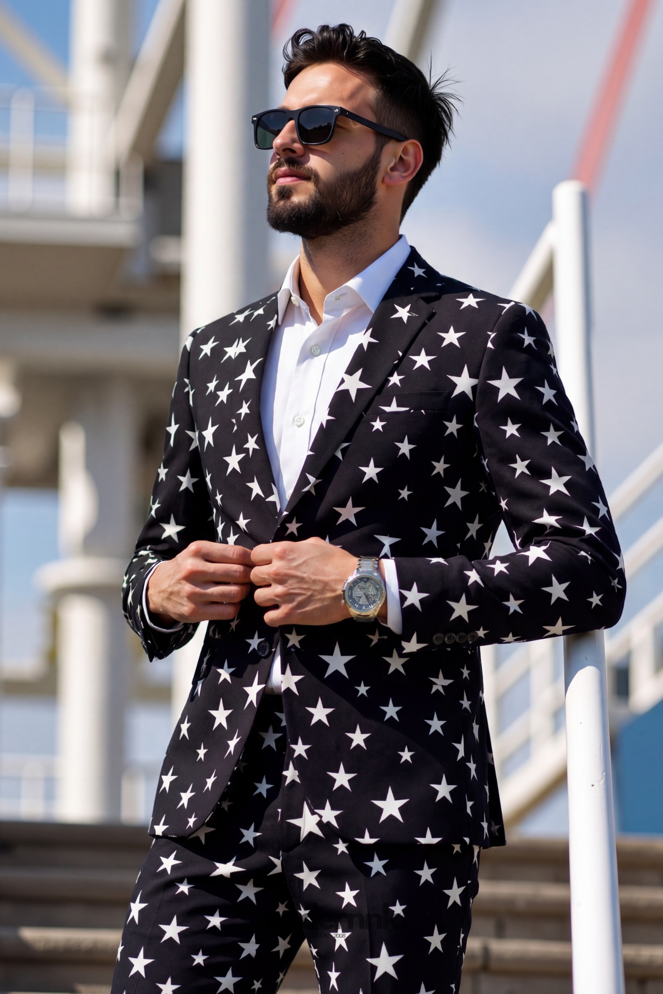 Daring Black Star Print Suit A0087