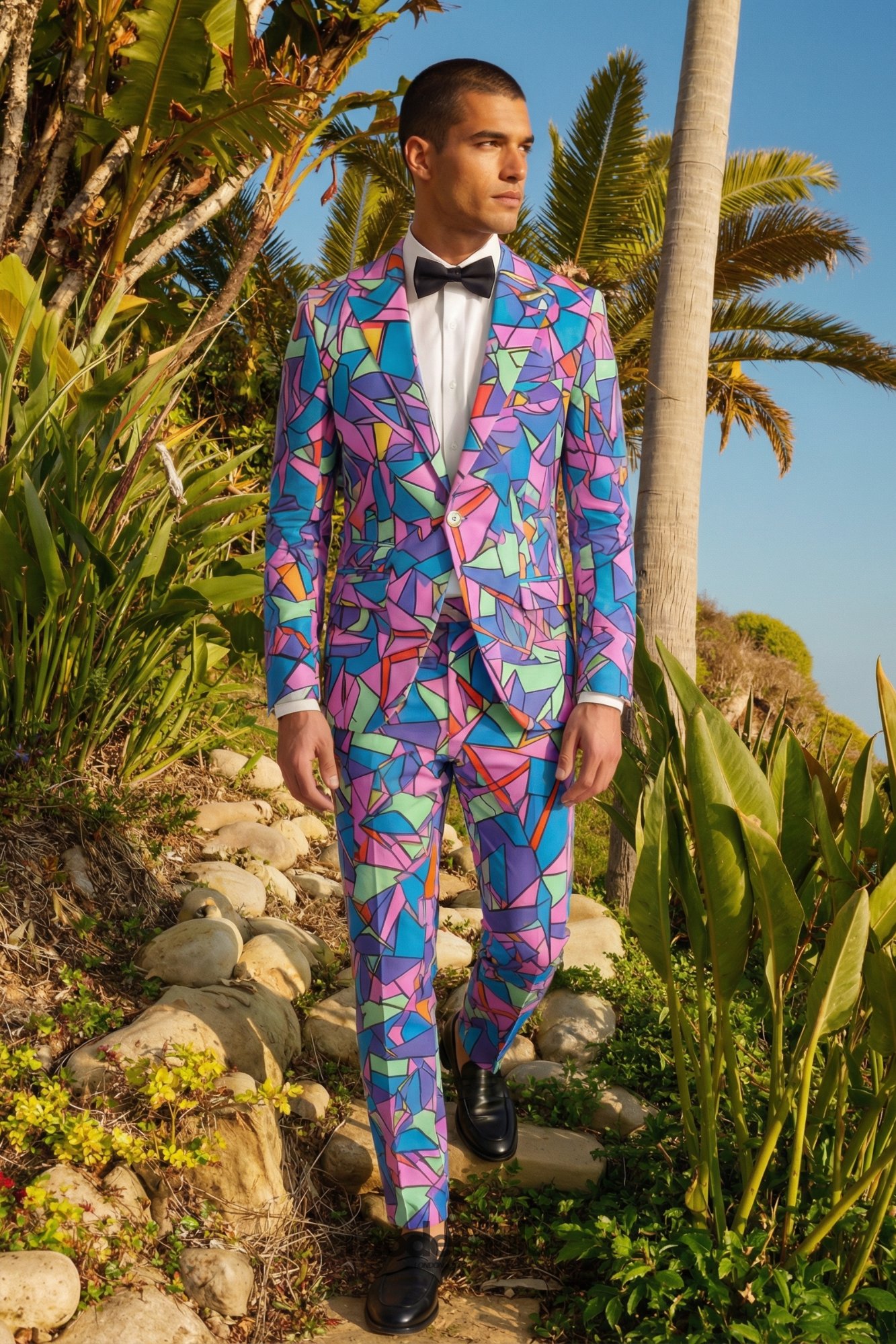 Vivid Multi-color Geometric Suit A0135