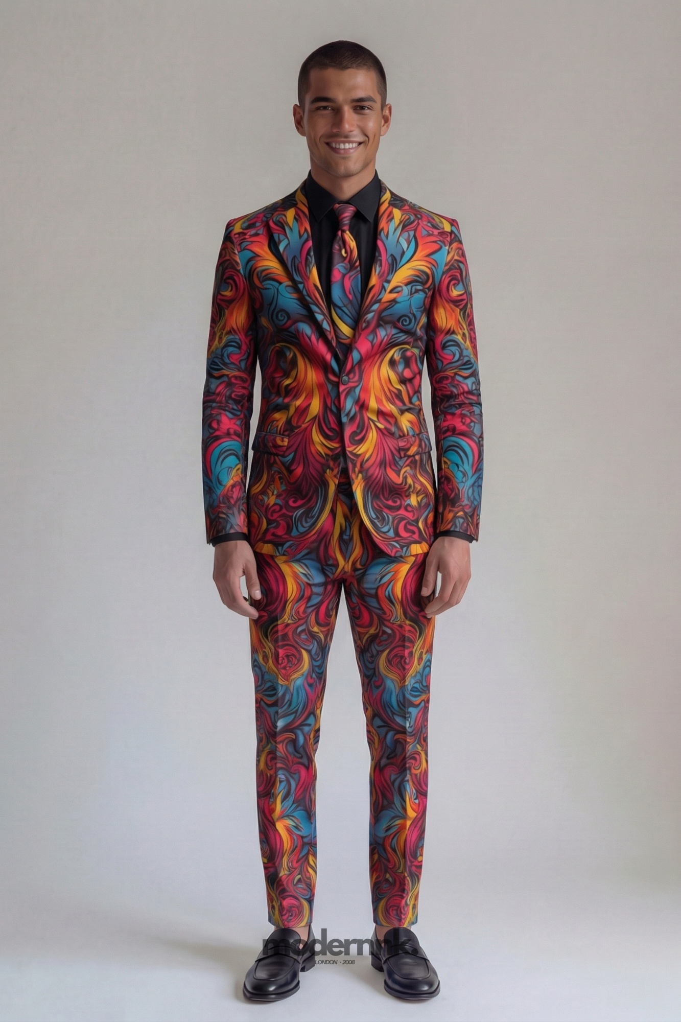 Vibrant Swirl Patterned Suit A0136